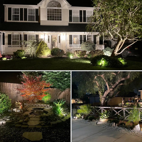 Low Voltage Landscape Lights Kit With Transformer And Timer, 12W 12-24V Outdoor LED 3000K Waterproof Garden Pathway Lights showcasing illuminated gardens and pathways