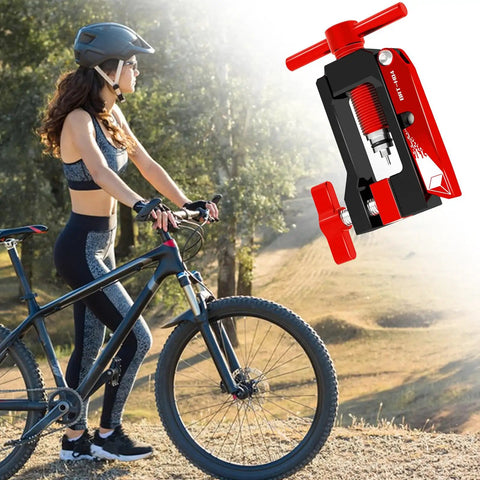2 In 1 Bicycle Hydraulic Brake Hose Tool With Needle Driver And Hose Cutter shown near cyclist on bike