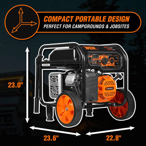 Side view of 5600 Starting Watts Portable Generator With Electric Start And 224cc Engine, Transfer Switch Ready And RV Compatible.
