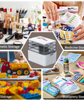 CTIME 4-Tier XL medicine organizer with leather handle, white body and four transparent drawers
