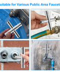 Four Way Sillcock Water Key 1/4 In 9/32 In 5/16 In 11/32 In Go-To Must-Have Handy Palm Sized Shutoff Tool For Hose Bibs Anti Corrosion Zinc Plated Steel on public faucets