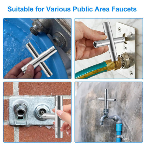 Four Way Sillcock Water Key 1/4 In 9/32 In 5/16 In 11/32 In Go-To Must-Have Handy Palm Sized Shutoff Tool For Hose Bibs Anti Corrosion Zinc Plated Steel on public faucets