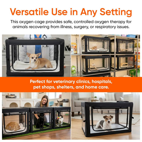 Pet Oxygen Therapy Cage With Tubing Kit Soft Mat And Venturi Adapters Vet Grade Nebulizer Chamber for cats and dogs