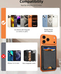 Compatibility chart showing MagSafe Wallet With Money Clip For iPhone 17 Through 12 Series, not for 13/12 Mini.