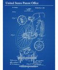 Dope Vintage Bicycle Gears Wall Art Canvas Print 1899 Patent Plan Featuring Classic Cog Set on blue background
