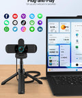 UHD 4K Webcam with Dual Mics, Wide Angle Lens, Privacy Cover and Tripod Stand on Desk with Laptop