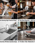 Automatic Glass Rinser And Cup Washer For Sink With 360 Degree Rotation Stainless Steel G One Half Attachment in use at bar