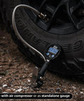 FlowPro Digital Tire Inflator With Pressure Gauge 200 PSI for precise tire inflation on vehicle with bright LCD display