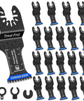 Badass 20 Piece Pack Curved Edge Oscillating Saw Blades Featuring Japanese Steel Teeth stacked together, ideal for precise cutting.