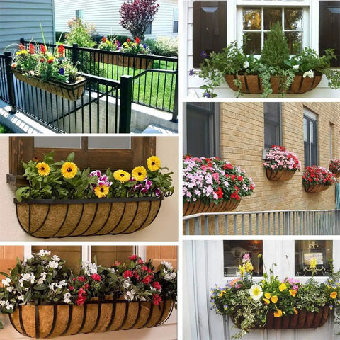 Multiple views of Two Pack 30 Inch Trough Coco Liner for Wall Planters and Window Boxes Replaceable Natural Coconut Fiber Coir Liner
