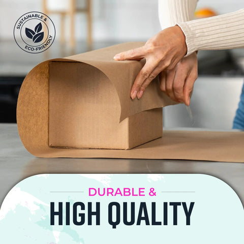 Brown Kraft Packing Paper Roll 18 Inch By 1200 Inch USA Made For Moving And Shipping Arts And Crafts Projects Vision Boards School Notes And Creative Relocation Solutions wrapping a box, eco-friendly.