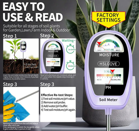 2 In 1 Soil Moisture And PH Tester For Plants, the Easy Garden Meter with dual screen for lawn and farm use, purple, in garden.