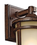 Close-up of Atwood 11 Inch Outdoor Wall Light In Brown Stone Finish With Light Umber Mist Glass 1 Light Exterior Wall Sconce For Porch Or Patio Rustic Lodge Style Weather Resistant Durable