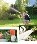 Yellow 50ft stainless steel garden hose with 10-function spray nozzle, flexible and heavy-duty.