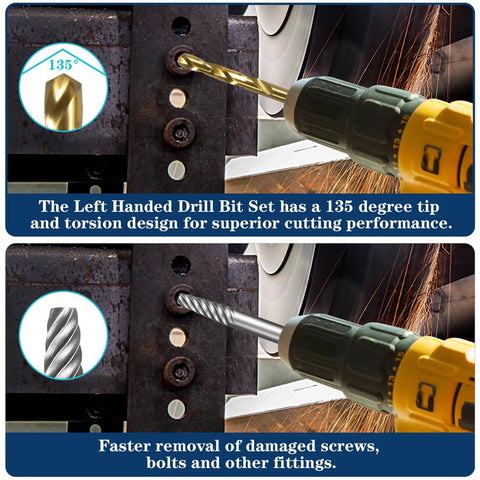 26 Piece Impact Bolt And Spiral Screw Extractor Set With Left Hand Reverse Drill Bits in use on metal surface.