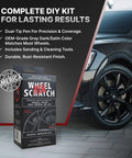 Top Shelf Matte Gray Rim Touch Up Paint For Alloy Wheels And Metal Rims Diy Wheel Scratch Fix Kit To Banish Curb Rash With Easy Dual Tip Applicator Pen box with sleek dark car and alloy wheel.