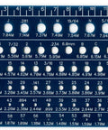 Front view of blue Holistic Drill Bit Gauge (3-in-1) with labeled holes for metric and fractional sizes.