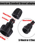 Irrigation fitting adapter, black plastic, 3/4 in to 1/2 in tubing, fits 16mm drip tubing