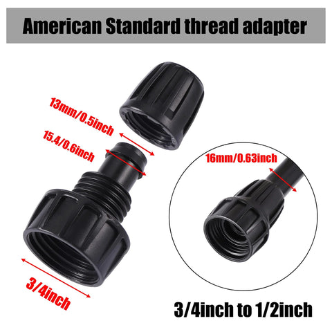 Irrigation fitting adapter, black plastic, 3/4 in to 1/2 in tubing, fits 16mm drip tubing