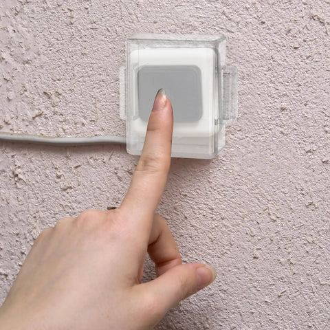 Rugged Protective Switch Guard Button Cover For Electronics Ultra Smooth Push UV Resistant Plastic Shield Dustproof Panel Cap Built Tough For Control Boxes And Harsh Environments clear plastic wall-mounted button cover being pressed