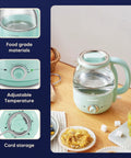 Super Fast Boil Electric Glass Kettle 1.2L 1200W with adjustable temperature control and keep warm mint finish on counter.