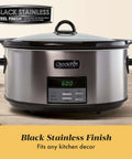8-Quart Go-To Programmable Slow Cooker With Auto Warm, Digital Timer, And Easy Cleanup in Black Stainless Steel on counter