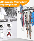 Wall Mounted Ski Rack With Dope Overhead Storage Shelf, Heavy Duty Steel Gear Organizer For Garage Or Shed, Customizable Spacing