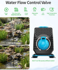 Cool RGB Pond Fountain With LED Lights 660GPH submersible pump controls and features with adjustable water flow valve for garden ponds and tanks.