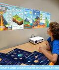 Child viewing classroom wall with Earth Science Posters 11x17 Inch Pack Of 11 Must Have Classroom Decor For Middle School And Homeschool Learners.