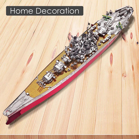 3D Metal Puzzle Military Watercraft Yamato Battleship Model Kit For Adults And Teens on wooden surface