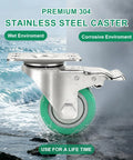 Heavy Duty 3 Inch Stainless Steel Caster Wheels Set Of Four 304 Metal Casters Rust Proof Anti Corrosion Swivel Brakes on wet surface.