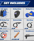 135A 3 In 1 Welder For Home DIY Boss Level 110V Inverter MIG Flux Core Lift TIG And Stick Welding Machine with accessories.