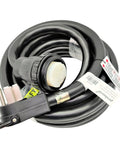 Heavy Duty 50A RV Shore Power Cord Adapter 36 Foot 14-50P To SS2-50R Twist Lock Receptacle Nickel Plated Brass Pins, coiled.