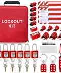 Industrial Lockout Tagout Kit For Electrical Safety With Locks And Clamp On Breaker Locks, Multi Pole Circuit Breaker Locks in red case