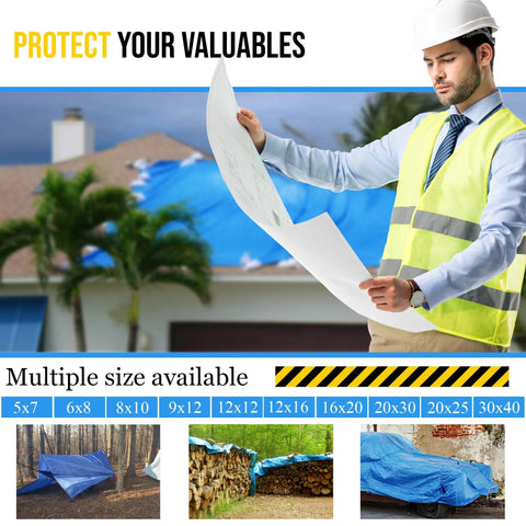20X25 Waterproof Multi Purpose Blue Tarpaulin Tarp For Cars Boats Campers And Outdoor Shelter Beefed Up Weatherproof Protection Against Rain Rust And Sun Rot UV Resistant Cover Sheet For Construction And Emergency Use