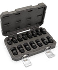 Three Eighths Inch Drive 15 Piece Six Point Universal Impact Socket Set Metric Heavy Duty Cr Mo Alloy With Off Corner Loading