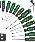 Set of Magnetic Torx Screwdriver Set, 13 Pieces T5 to T40 with ergonomic handles and demagnetizer, black finish.