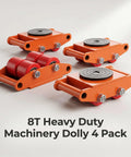 8T heavy duty machinery dolly 4 pack, orange steel skate dollies with red rollers and swivel top plates