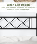 Queen Size Bed Frame With Integrated Headboard, Hella Sturdy Steel Base, Built Like A Tank For Serious Support, Zero Box Spring Drama Required, Effortless Assembly Design In Classic Matte Black headboard featuring sleek, clean lines and diamond pattern.