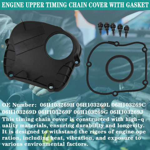 Engine Upper Timing Chain Cover With Gasket For 2008 2017 Audi A3 A4 A5 A6 Q5 TT And VW Beetle CC EOS Golf GTI Jetta Passat Tiguan Black Replacement