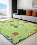 Living room with Ultra Soft 3x5 Ft Cartoon Farm Field Tractor Area Rug For Dining Room Bedroom And Living Room Stain And Water Resistant Non Slip Rug Pet And Kid Friendly Machine Washable Faux Wool Comfort With Low Profile 0.24 Inch Thick on floor