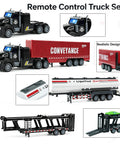 3 In 1 RC Truck Toy Set With Car Carrier Tanker And Container Trucks Sounds And Lights 14 Inch 1 48 Scale Remote Control Construction Truck With Rechargeable Batteries Black