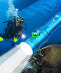 Ultra Bright Scuba Diving Light With 3 Modes And Power Indicator IP68 Waterproof Rechargeable Underwater Torch illuminating coral reef