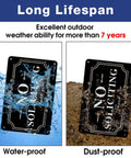 No Soliciting Sign For Home Or Biz 12x8 Inch Rust Free Aluminum Sign Reflective Fade Resistant UV Weather Durable Black With White Letters Keeps Solicitors Away And Lets People Know You Mean It showing waterproof and dust-proof features