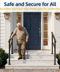 Heavy Duty 3 Step Outdoor Handrail 2 Pack Adjustable Metal Stair Railing with rounded, non-slip grip for safe entry.