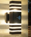Dusk To Dawn Sensor Outdoor Wall Light Up Down Exterior Fixture Waterproof Black Aluminum Housing For Front Porch Patio Or Garage Uses Two E26 Bulbs Weather Resistant No Fuss
