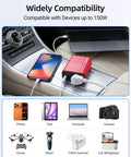 Premium Tailgate Ready 150W Car Power Inverter With Dc To Ac Converter charging phone and laptop in car.