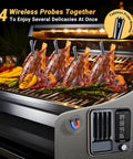 Four Probe Wireless Meat Thermometer With WiFi And Bluetooth Non Phone Connect Mode for grilling displayed with meat and vegetables
