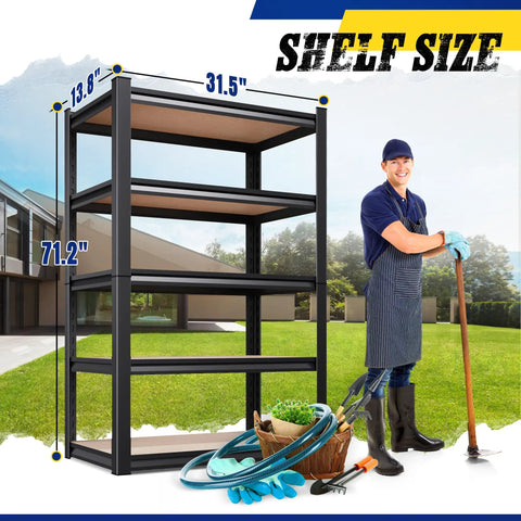 3 Pack Garage Shelving Unit 5 Tier Heavy Duty Metal Storage Shelves With 2050 Lbs Capacity displayed outdoors with tools