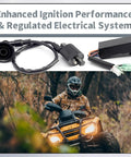 5 Pack Ignition Coil Kit Replacement for Sportsman 90 Quad ATV with Voltage Regulator and accessories shown with ATV use